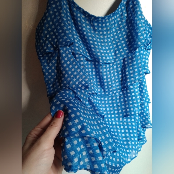 💚 NWOT Blue ruffle gingham top - Picture 3 of 11